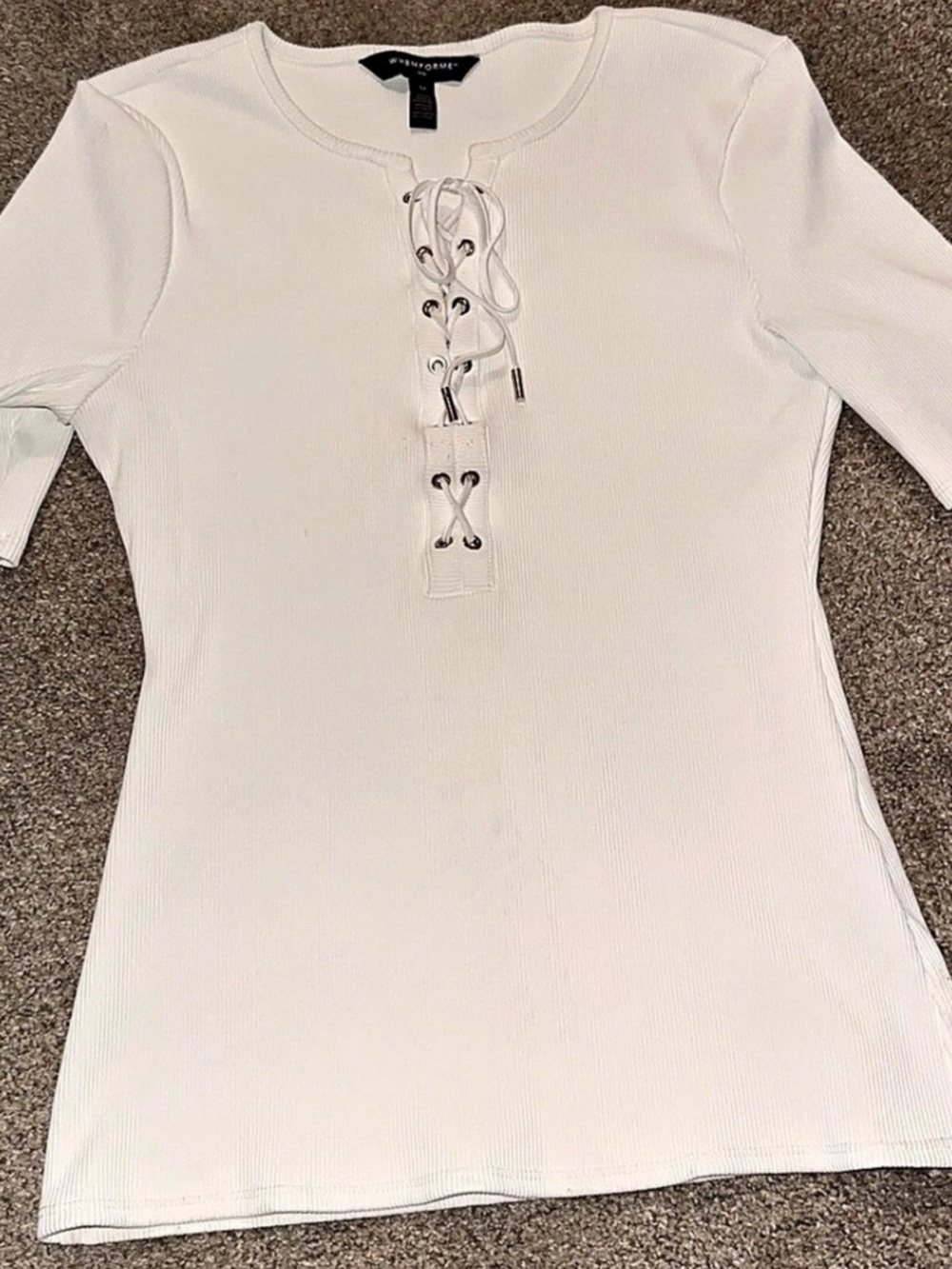 WHBM Lace-Up Ribbed Top in White Size Medium Like New